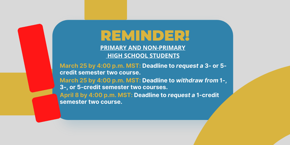 Semester Two Course Request and Withdrawal Deadlines