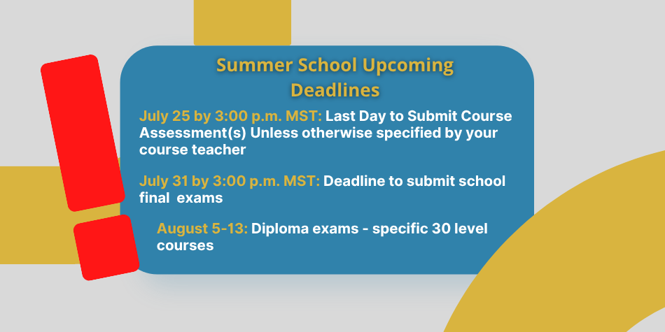 Summer School Assignments and Exams Deadline